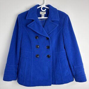 St.‎ Johns Bay Pea Lined Coat Jacket Double Breasted Wool Cashmere Royal Blue PL